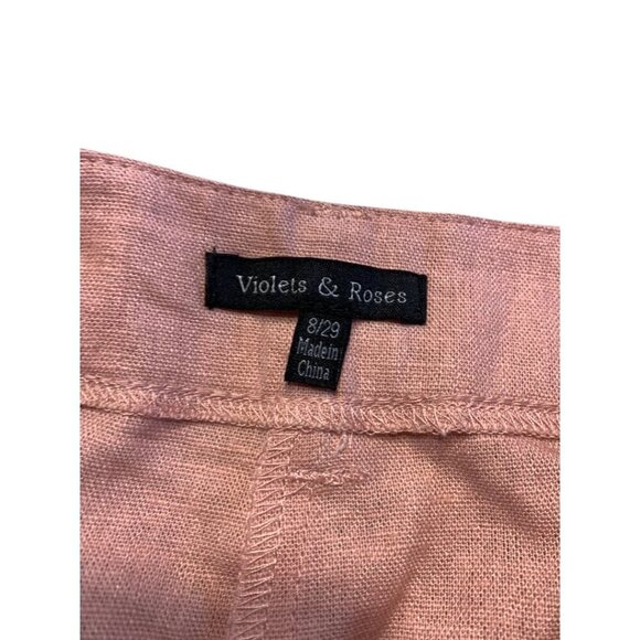 Violets & Roses Women's ESTILO Pleated Linen Blend Shorts Rose Tan Size 8/29 - Picture 7 of 8